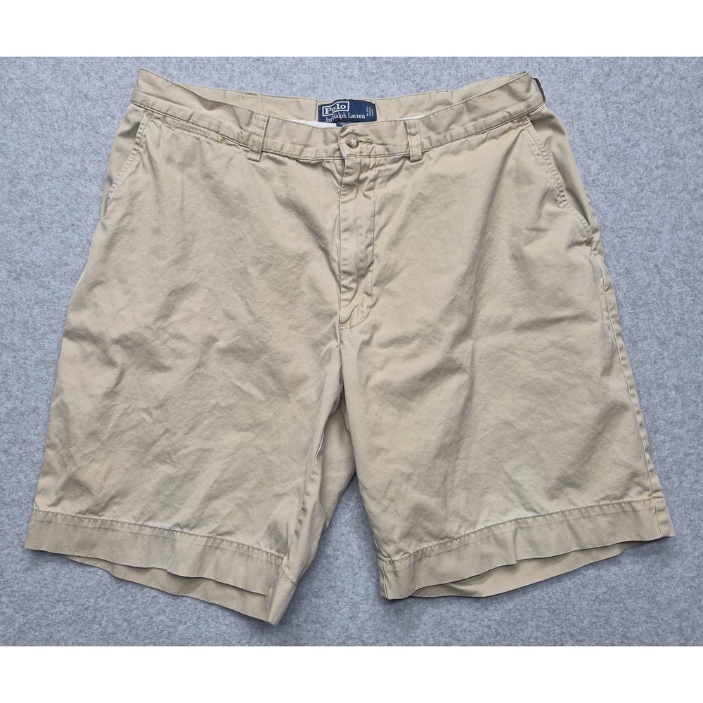 Polo by Ralph Lauren Shorts Mens 36 Chino Tan Khaki 100% Cotton Flat Front